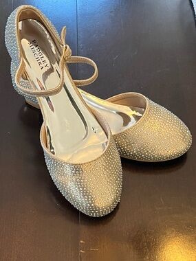 Size 5 Badgley Mischka Gold Crystal Mary Jane Kitten Heels with Ankle Strap